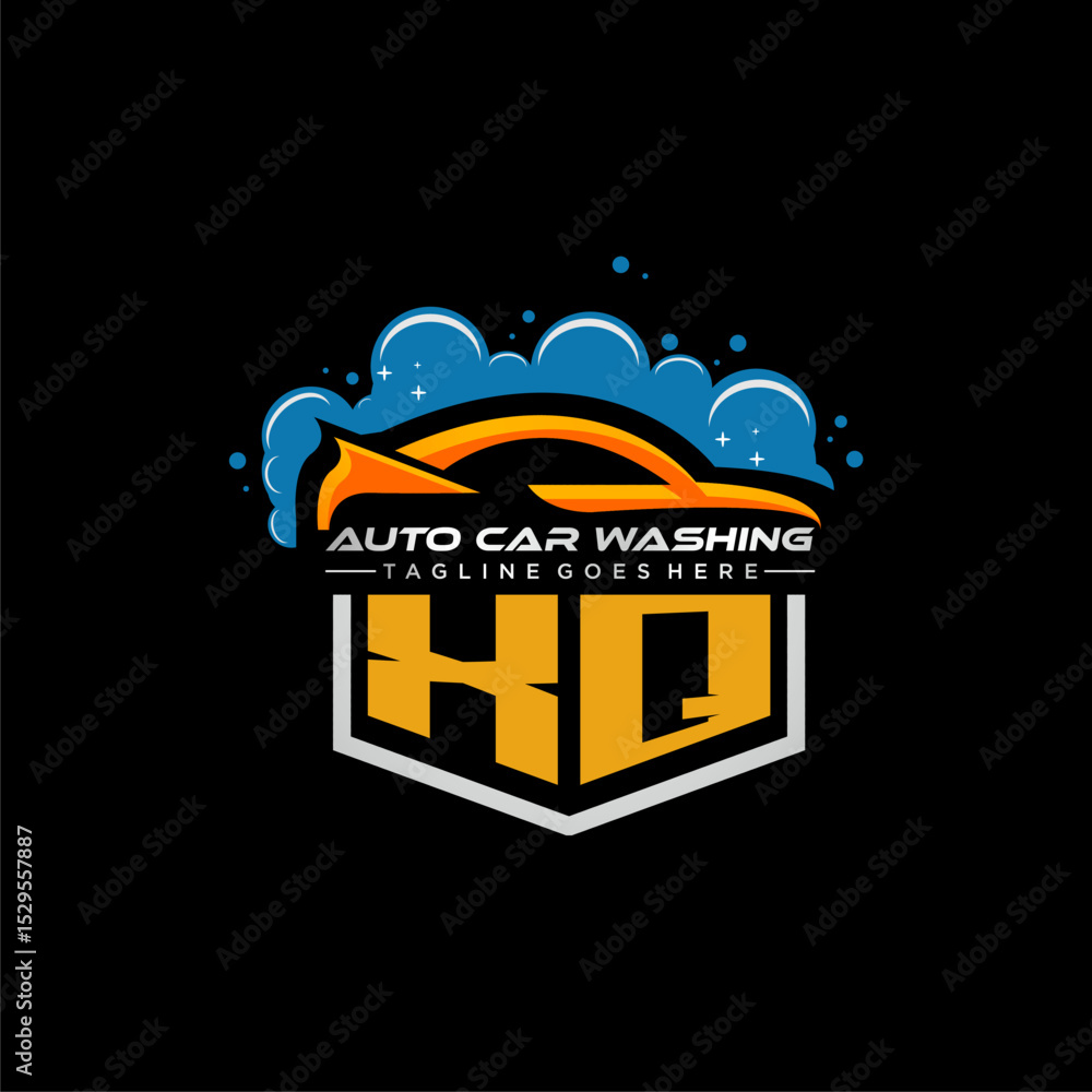 Poster xq initial monogram for carwash with car clean image design vector