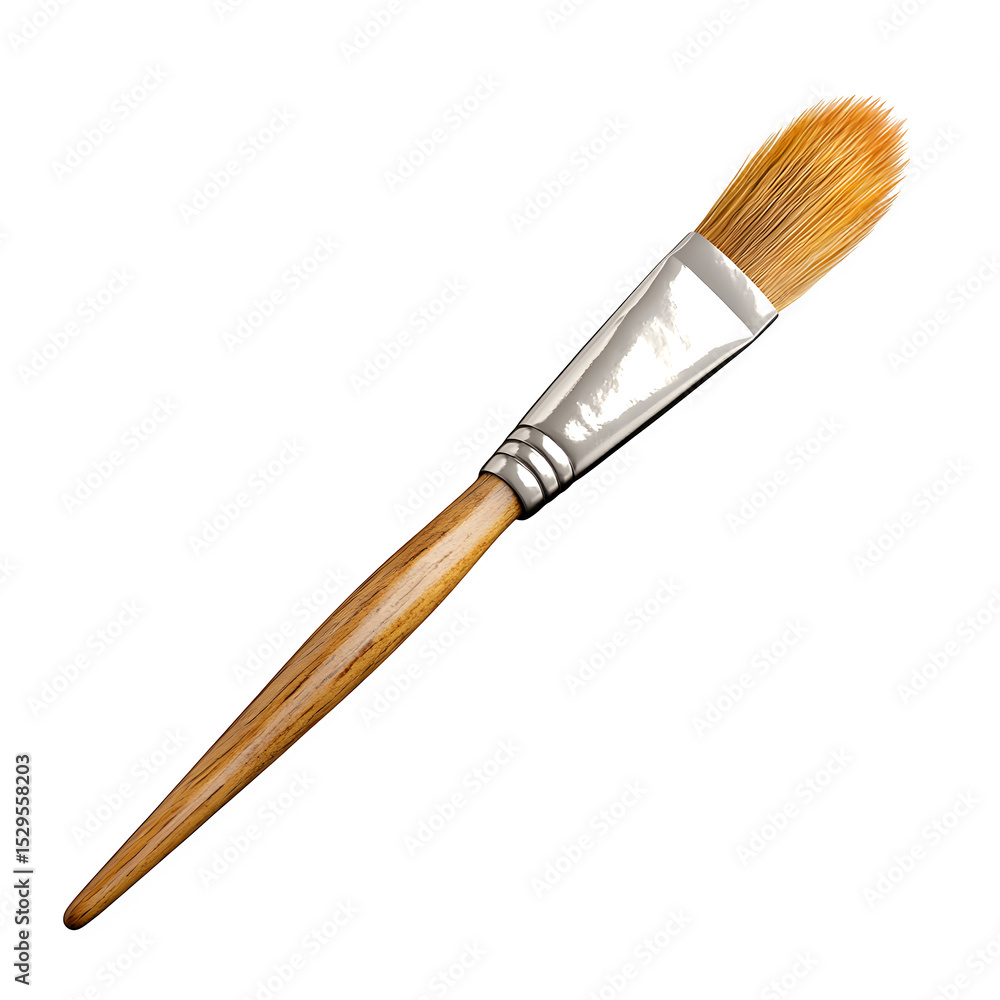 Aufkleber a hyper-realistic artist paintbrush with wooden handle with clean bristles isolated on pure white ba