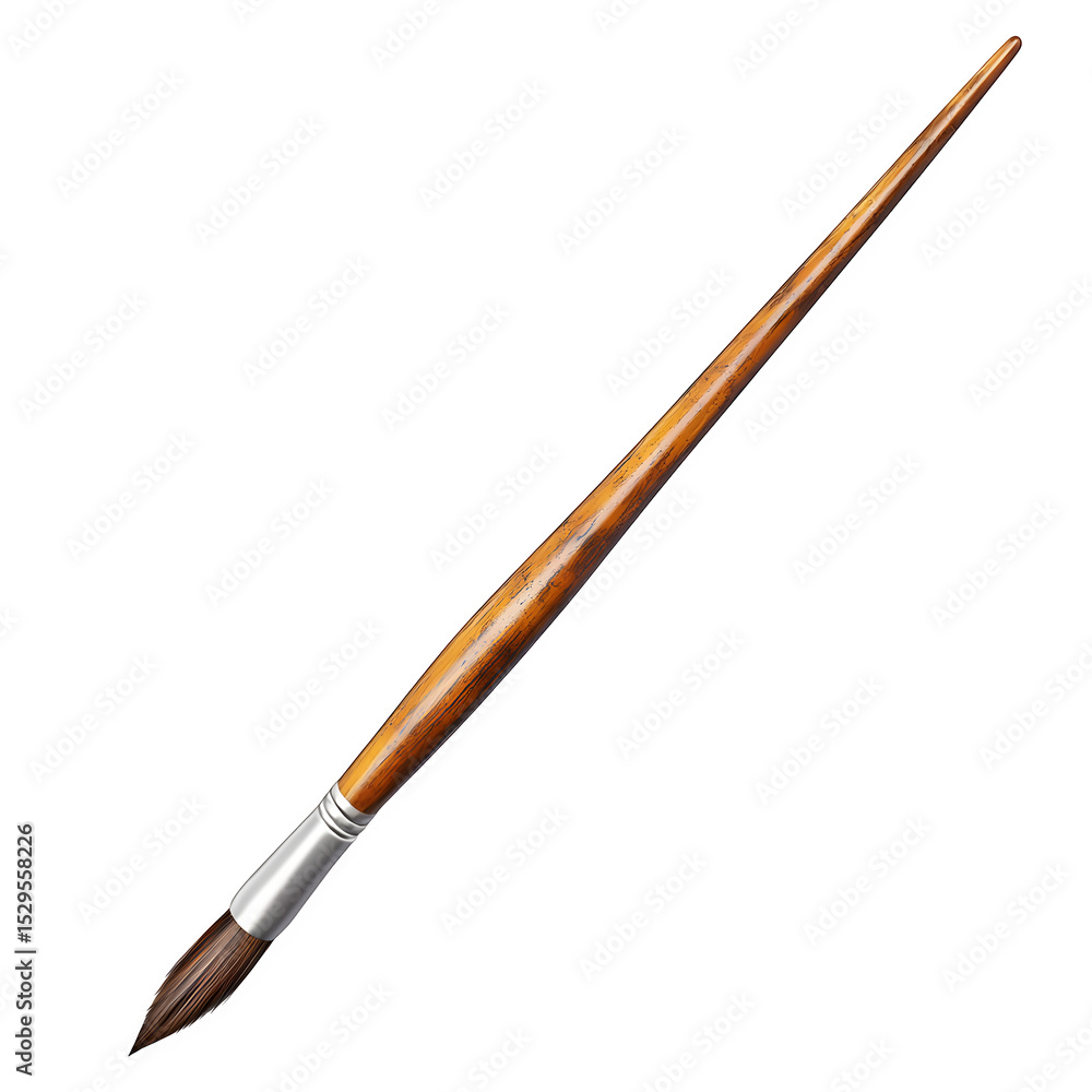 Poster a hyper-realistic artist paintbrush perfect side profile view isolated on pure white background subt