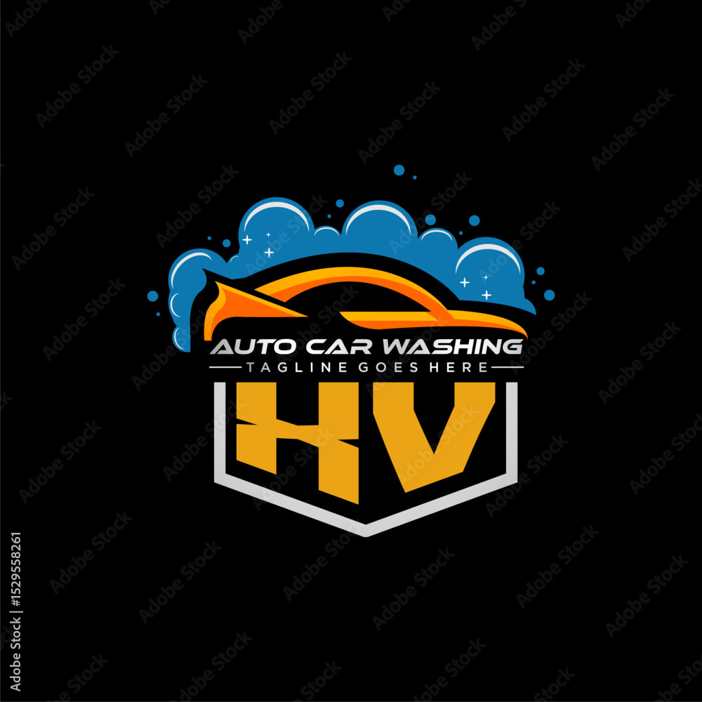 Poster xv initial monogram for carwash with car clean image design vector