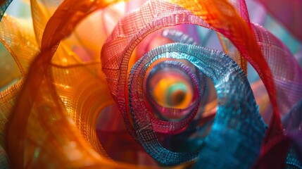 Intricate and colorful spirals of thin ribbons create a dynamic and engaging visual, representing creativity, art, and the beauty of abstract design in vibrant hues.