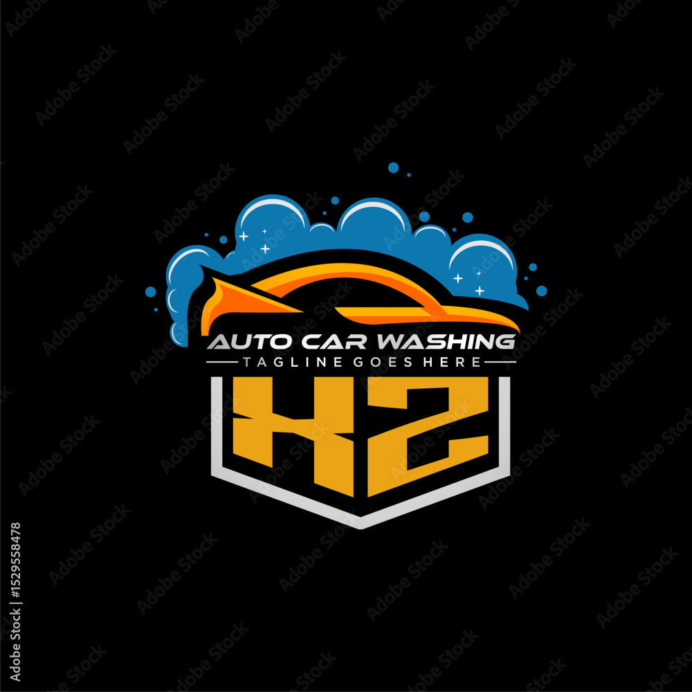 Poster xz initial monogram for carwash with car clean image design vector