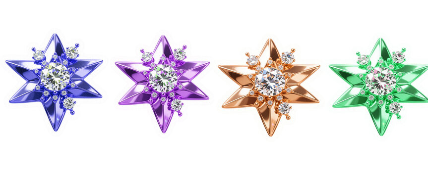 Set of Star Shape PNG Files, 3D and Flat Decorative Star Icons Collection, Gold and Colorful Clipart Elements for Design and Graphics png isolate on white background download.