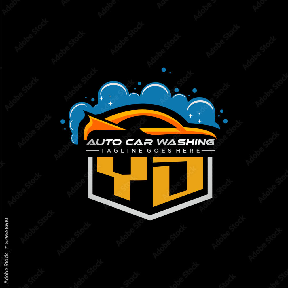 Poster yd initial monogram for carwash with car clean image design vector