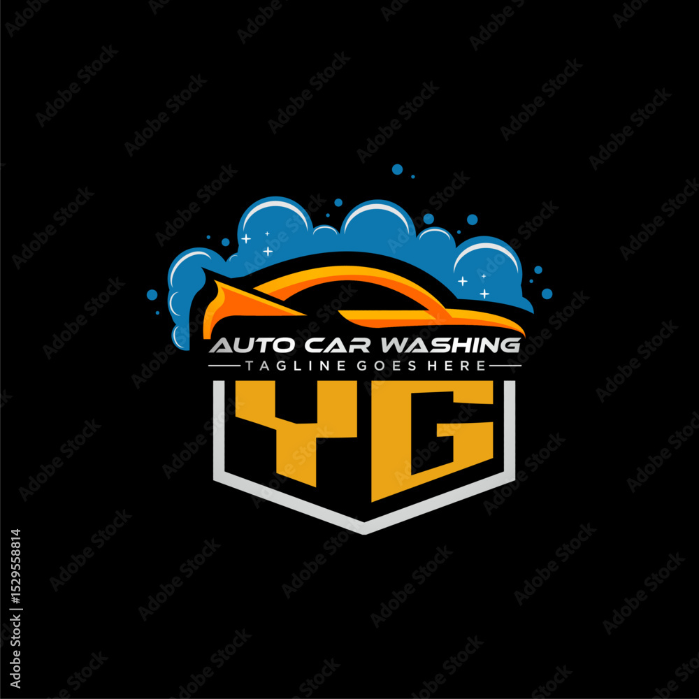 Poster yg initial monogram for carwash with car clean image design vector