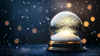 Bright snow globe with sparkling snowfall and festive bokeh on dark background - Powered by Adobe