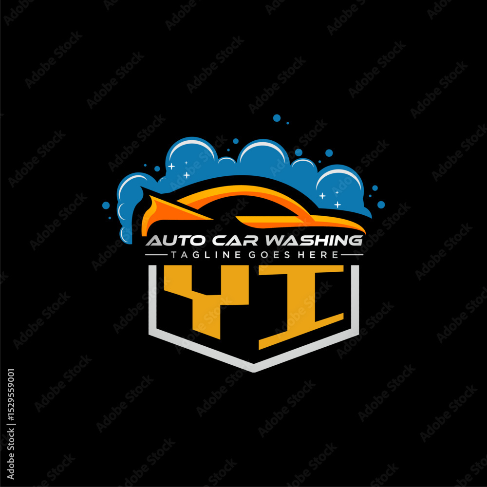 Poster yi initial monogram for carwash with car clean image design vector