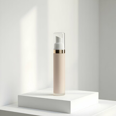 Cosmetic Bottle on White Podium in Minimalist Style