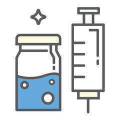 Medical syringe for vaccine purpose in outline style