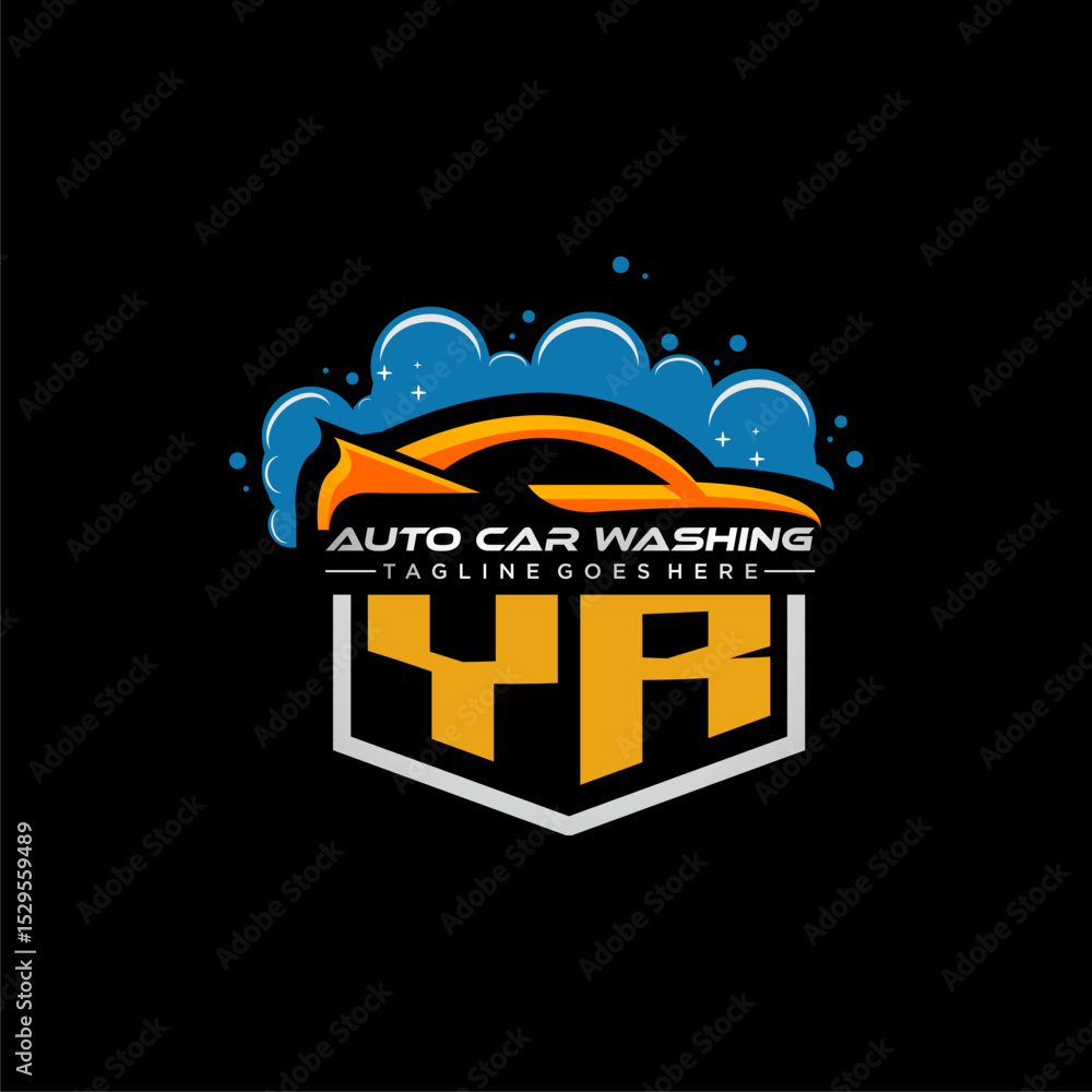 Poster yr initial monogram for carwash with car clean image design vector
