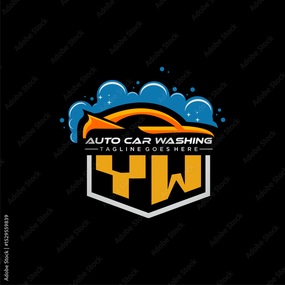 Poster yw initial monogram for carwash with car clean image design vector