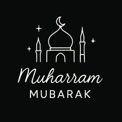 Silhouette vector illustration of a mosque with architectural and religious elements in vintage style