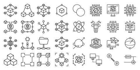 Next-Generation Decentralized Computing set of web icons in line style. quantum computing, blockchain network and decentralized computing. Vector illustration