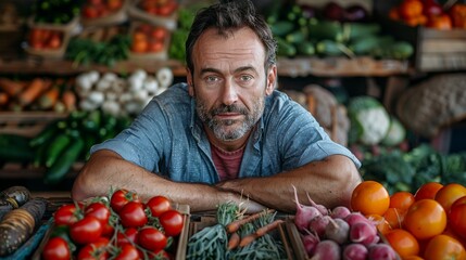 A friendly vendor presents a vibrant array of fresh vegetables at a lively market, showcasing the importance of local sourcing and community engagement in food culture.