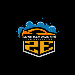ZE initial monogram for carwash with car clean image design vector