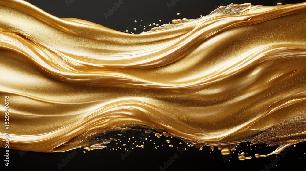 Poster an artistic representation of flowing golden waves over a sleek black backdrop, creating an abstract