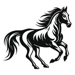 Galloping black horse reveals muscular build and fierce determination in powerful monochrome illustration