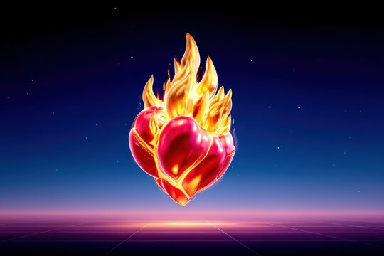 Flaming Heart in Cosmic Space: Digital Art