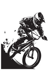Freestyle BMX Rider Jumping - High Detail Black and White Silhouette
