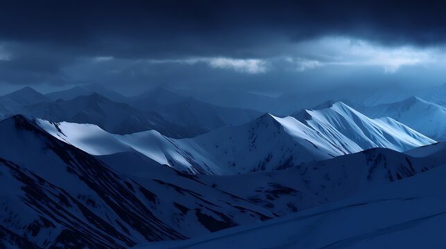 Cold blue snowy mountain range landscape - Powered by Adobe