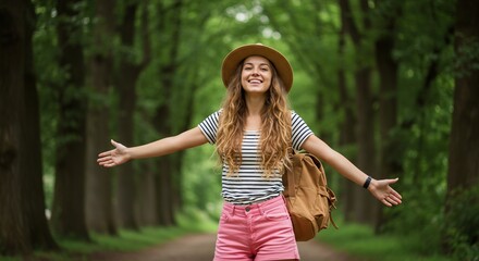 Joyful Woman Embraces Nature on a Sunny Day