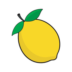 Lemon With Leaves And Black Outline