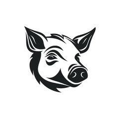 Modern black and white pig face logo for design, white background.