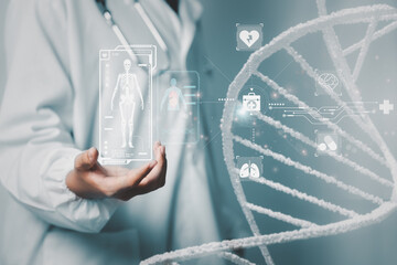 Future medicine, Doctor work digital healthcare AI innovation, Smart hospital technology, DNA...