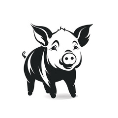 Black and white cartoon pig drawing, white background