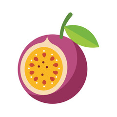 Passion Fruit With Leaf Outline Vector