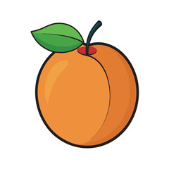 Apricot Fruit With Leaf Outline Vector