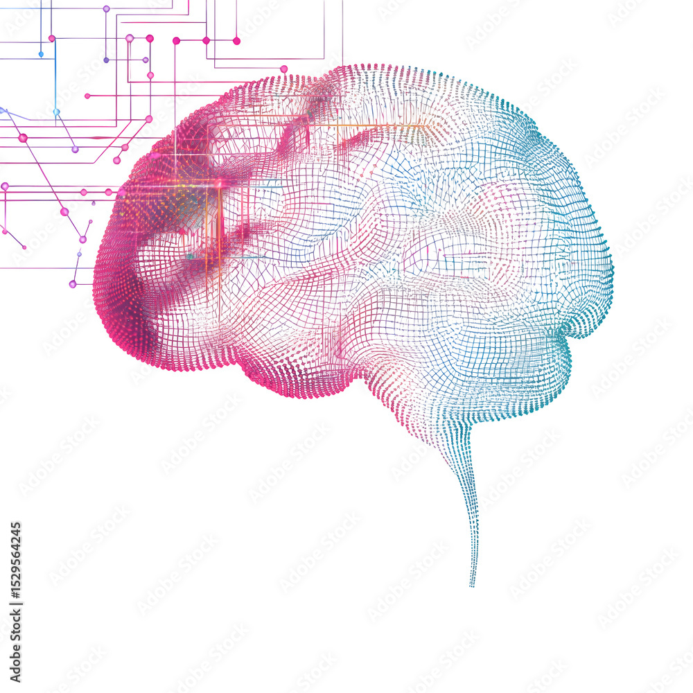 Poster abstract wave of dots forming brain shape representing neural networks gradient background stock ima