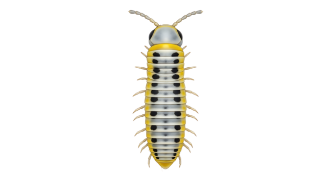 Detailed Illustration of a Yellow and Black Millipede