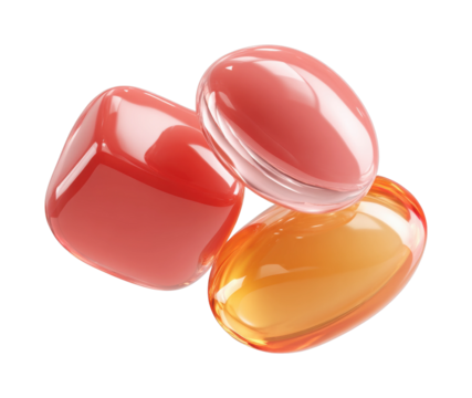 PNG Glossy red and orange 3d jelly shapes floating in space
