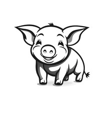 Cute and cheerful cartoon piggy, white background