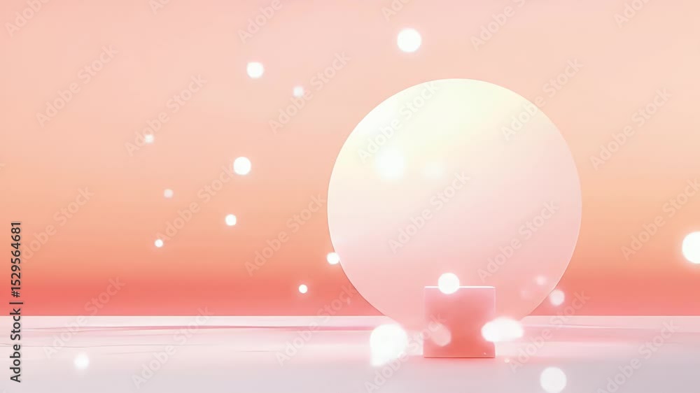 Poster minimalist pink background with geometric sphere and cube shapes product podium display in soft ligh