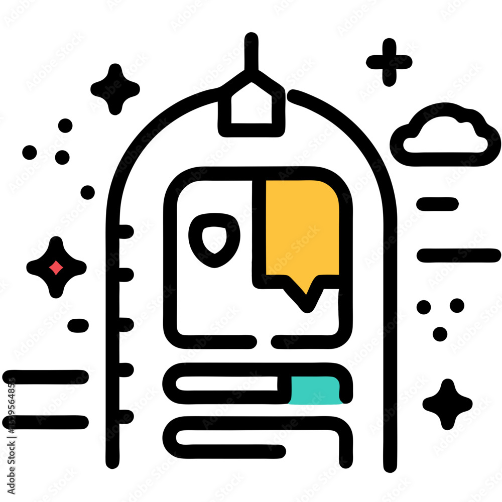 Poster abstract illustration of a futuristic interface with speech bubble and sparkles