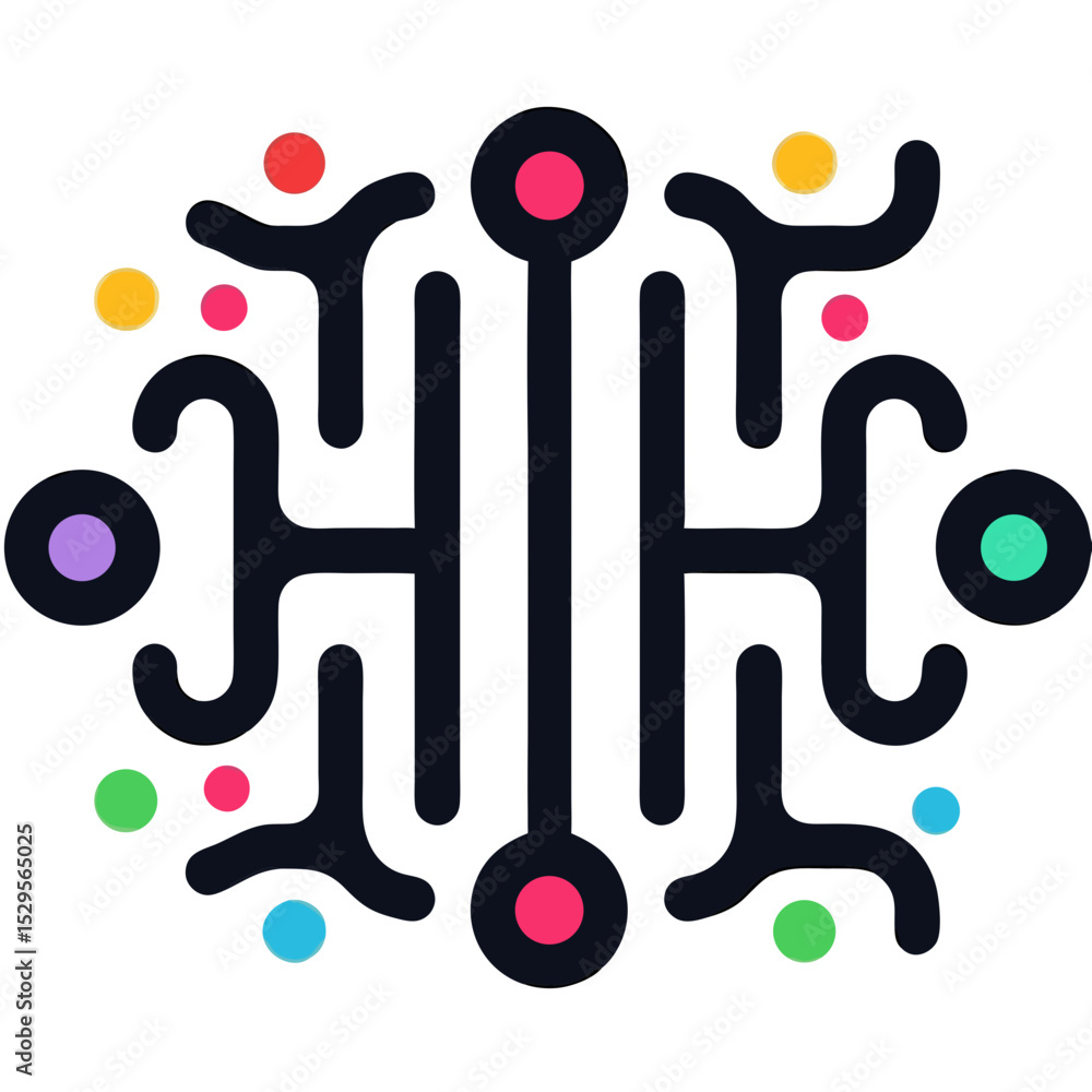 Poster abstract neural network with colorful nodes and connections