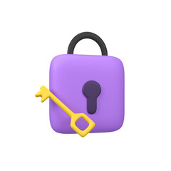 Padlock and key isolated 3d render icon illustration