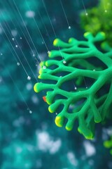 Microscopic Green Organism Under Water Drops