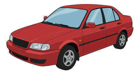 Red sedan car isolated on white background showcasing a classic design with clean lines and a modern aesthetic
