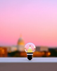 Miniature Capitol Building Inside Glass Lightbulb at Sunset