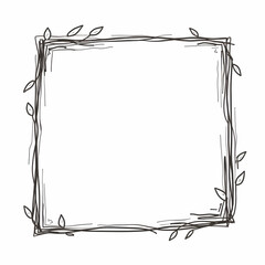 Doodle Frame with Leaves Hand Drawn Isolated on White