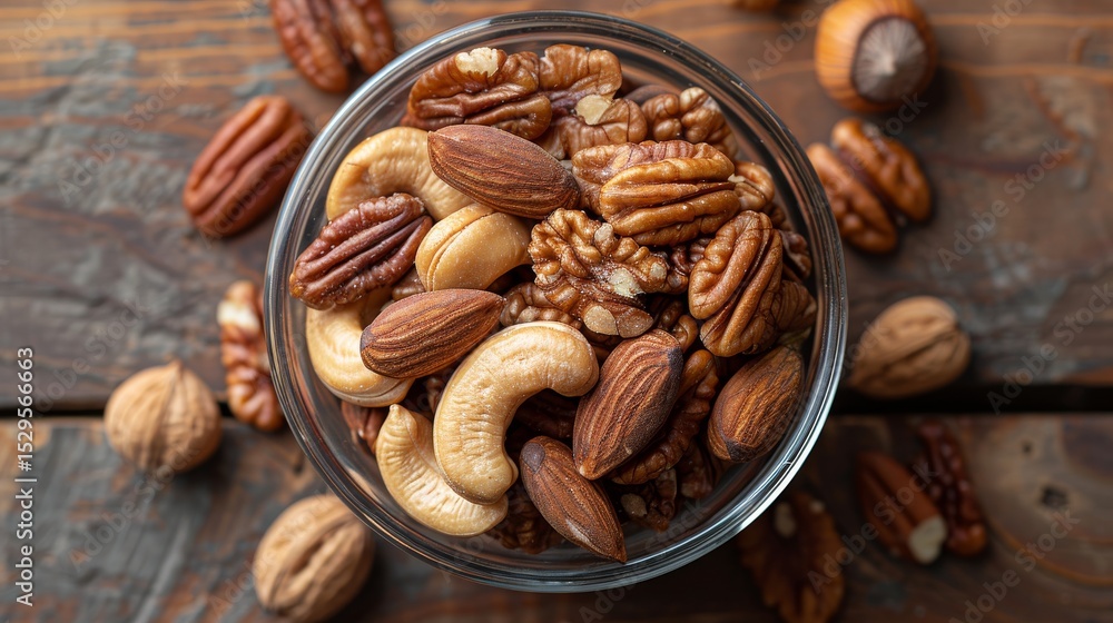 Aufkleber a beautiful assortment of mixed nuts displayed in a glass bowl, highlighting the array of textures a