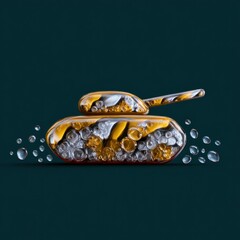 Miniature Gold Tank on Teal Background