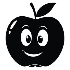The smiling cartoon apple with big eyes looks happy in solid black color