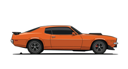 Orange classic muscle car isolated on white background showcasing automotive design and vintage style with a focus on speed and performance