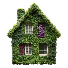 House shaped graphics made from plants , isolated on transparent background, png