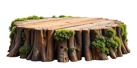 Stump with moss and vegetation , isolated on transparent background, png
