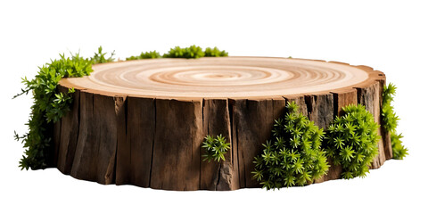 Stump with moss and vegetation , isolated on transparent background, png